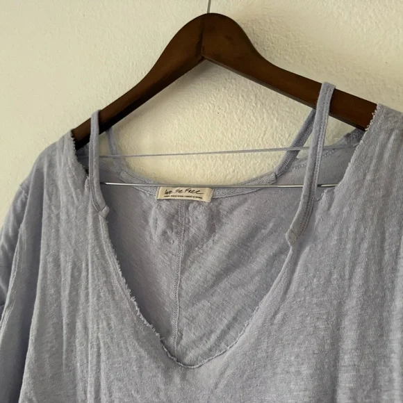 Free People Oversized Over U Tee NEW Medium Blue Moon Linen Blend Grunge Cropped - Picture 6 of 12
